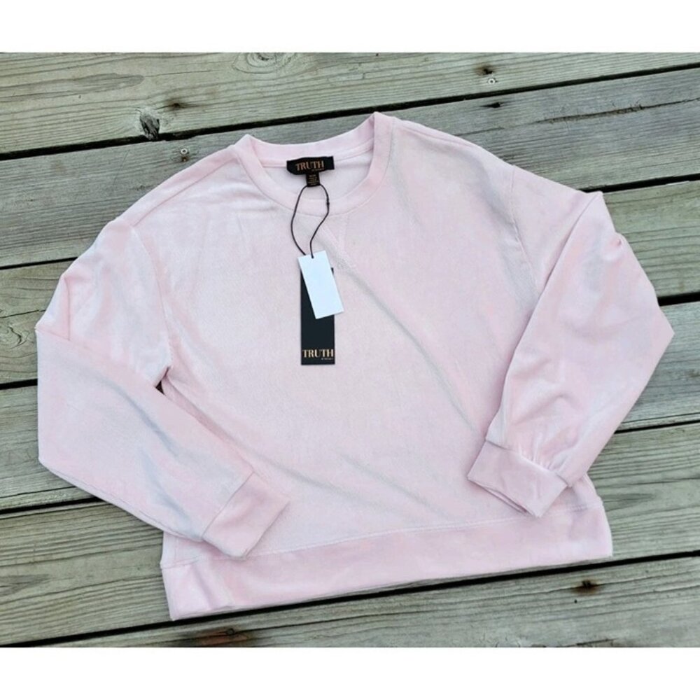 Truth By Republic Womens M Velour 2 Pc Hooded Track Suit Pink Gold Zipper Soft